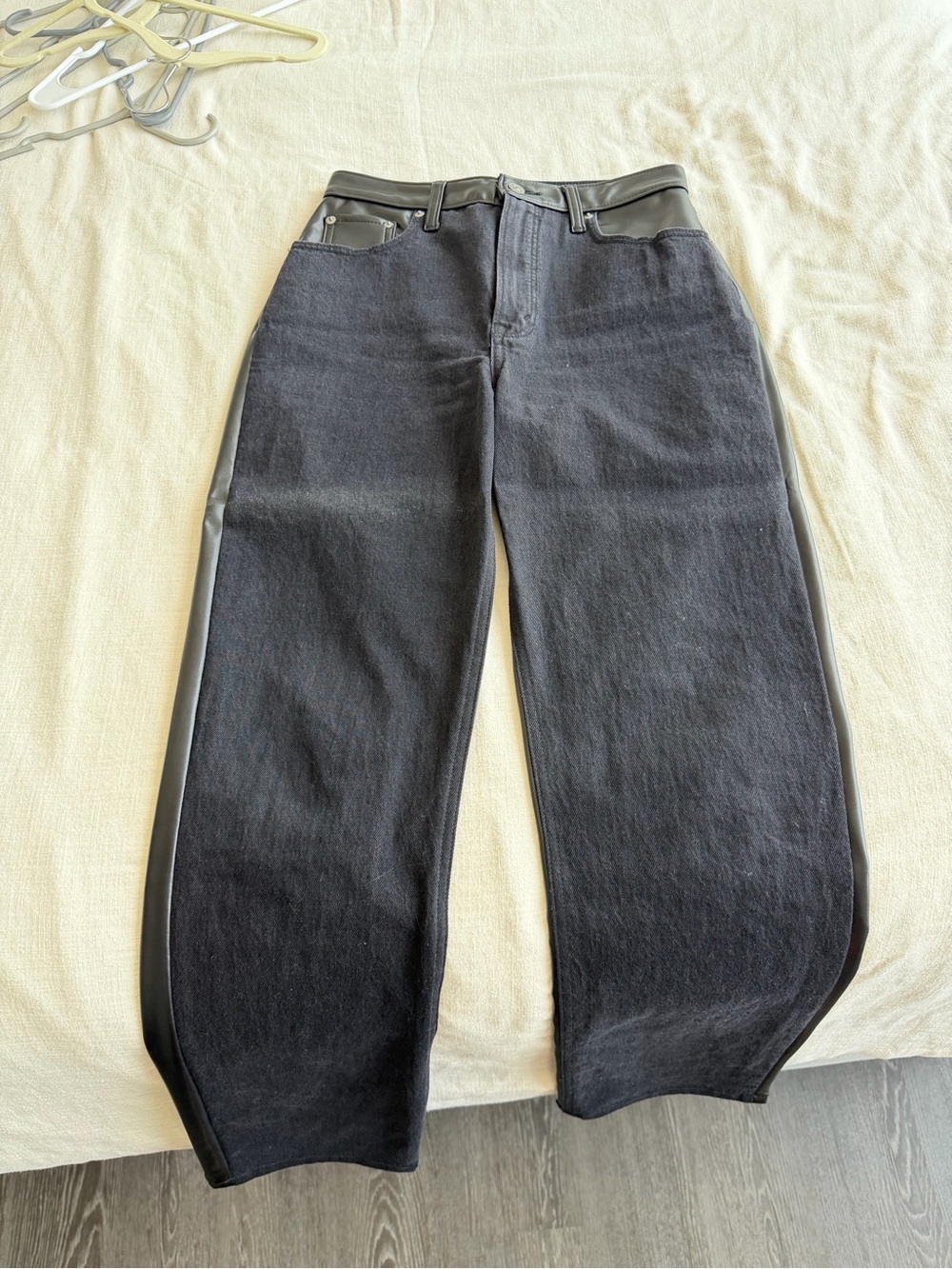 Abercrombie & Fitch Black Jeans with Faux-Leather Trim Along the Back